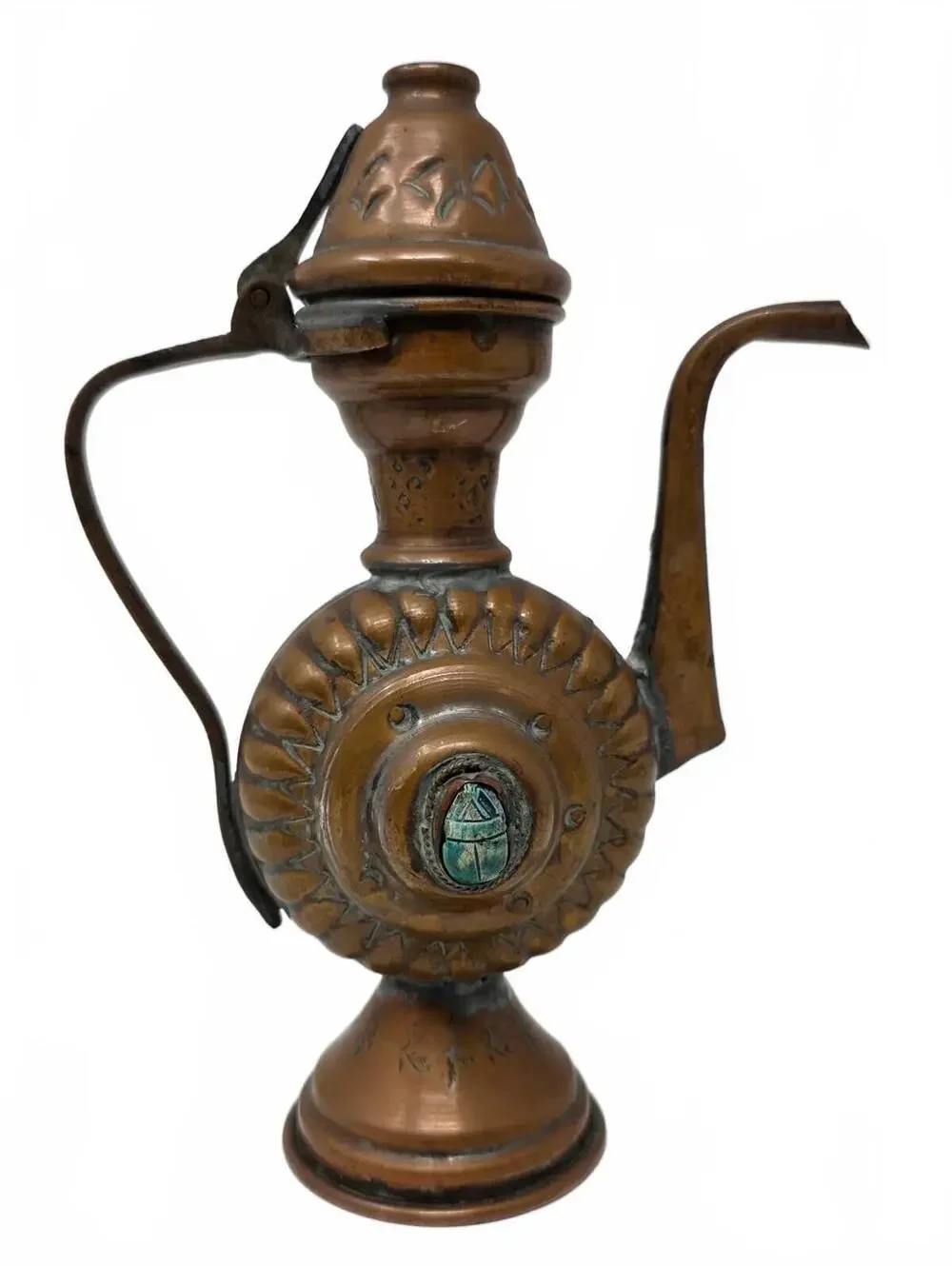 Vintage Egyptian Copper Scarab Coffee Pot Handmade Ewer 7.75 Inch